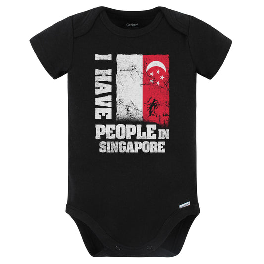 I Have People In Singapore Singaporean Flag Baby Bodysuit (Black)