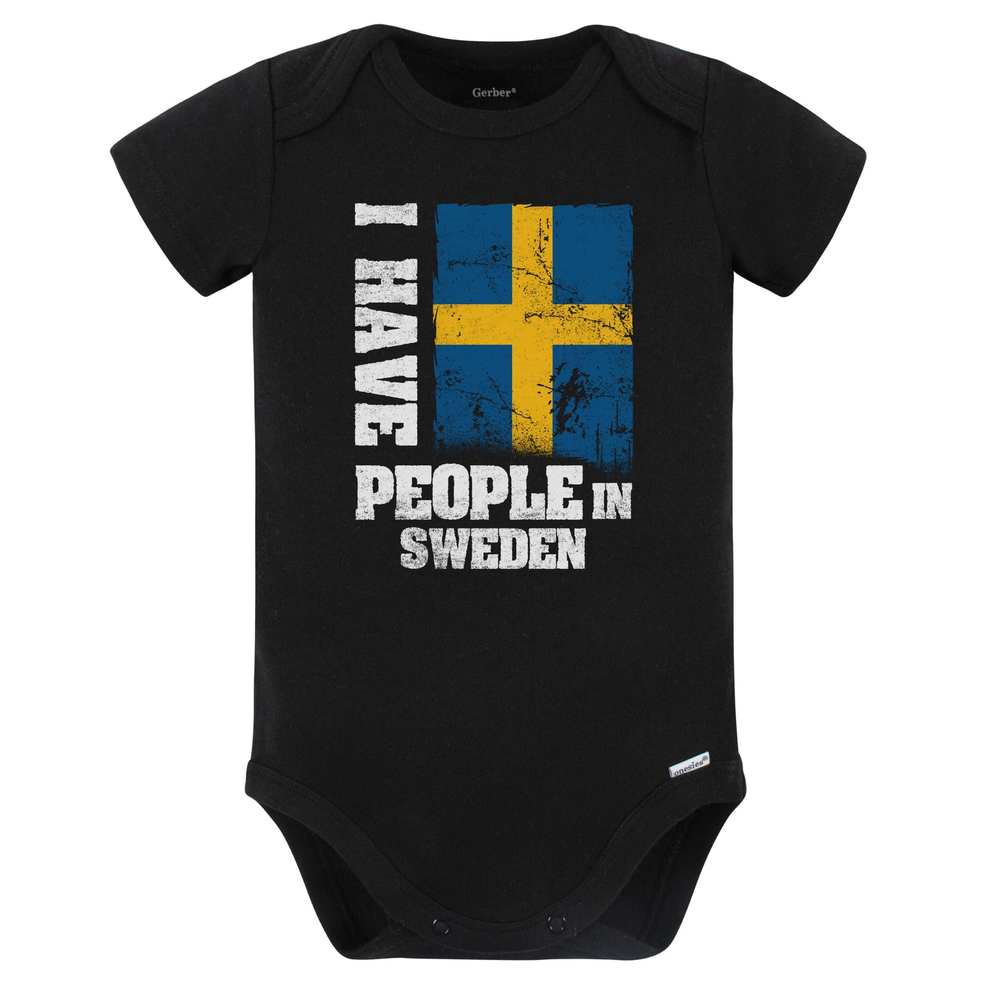 I Have People In Sweden Swedish Flag Baby Bodysuit (Black)