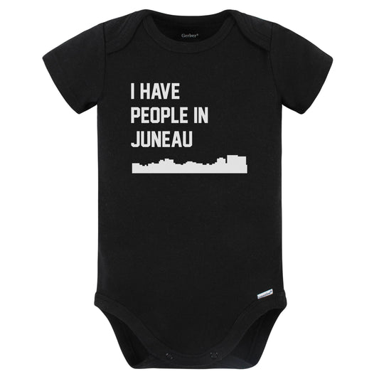 I Have People In Juneau Alaska Skyline Baby Bodysuit (Black)