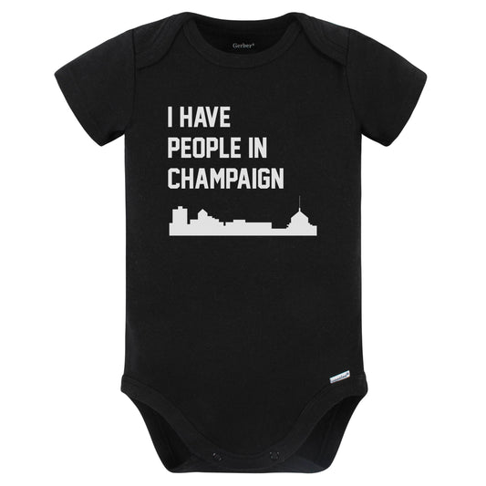 I Have People In Champaign Illinois Skyline Baby Bodysuit (Black)