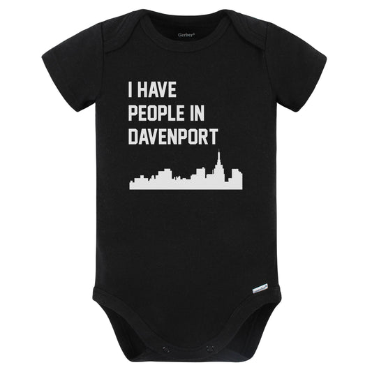 I Have People In Davenport Iowa Skyline Baby Bodysuit (Black)