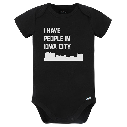 I Have People In Iowa City Iowa Skyline Baby Bodysuit (Black)