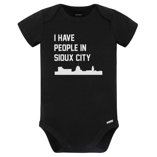 I Have People In Sioux City Iowa Skyline Baby Bodysuit (Black)