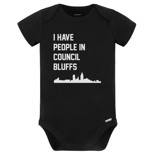 I Have People In Council Bluffs Iowa Skyline Baby Bodysuit (Black)