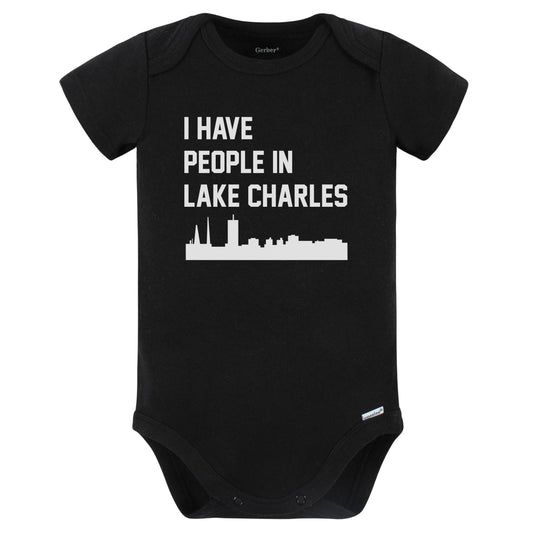 I Have People In Lake Charles Louisiana Skyline Baby Bodysuit (Black)