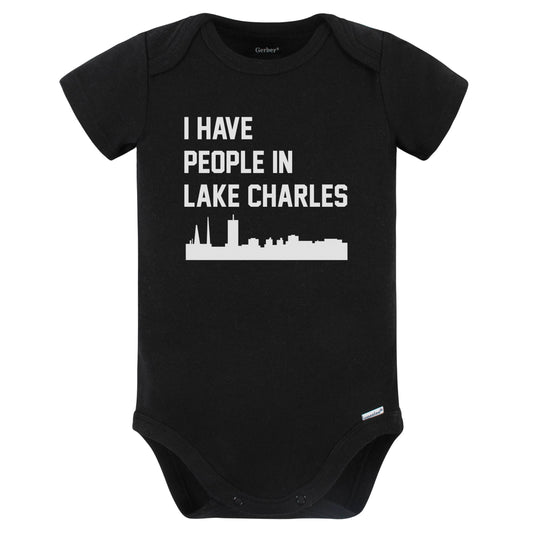 I Have People In Lake Charles Louisiana Skyline Baby Bodysuit (Black)