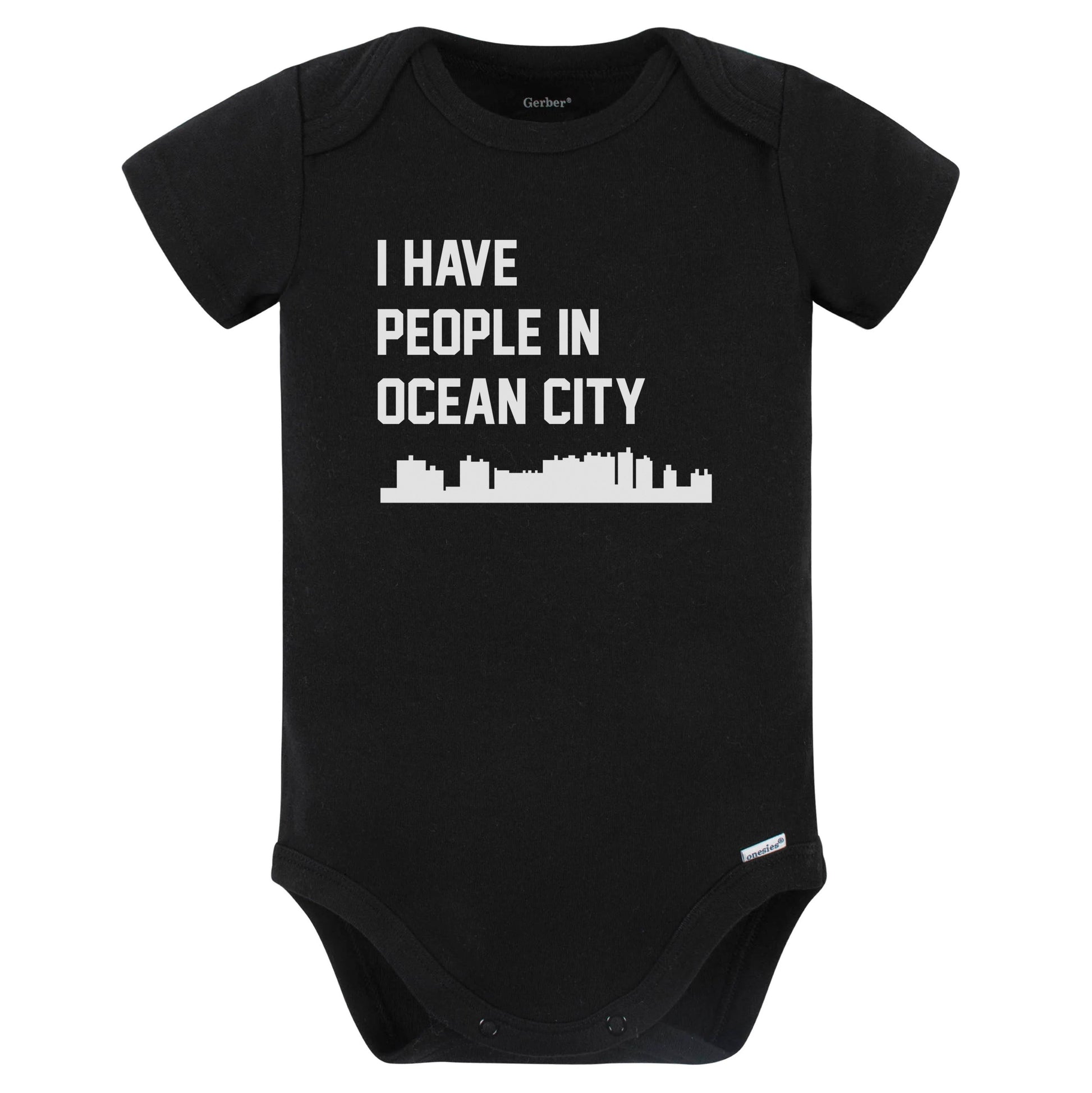 I Have People In Ocean City Maryland Skyline Baby Bodysuit (Black)