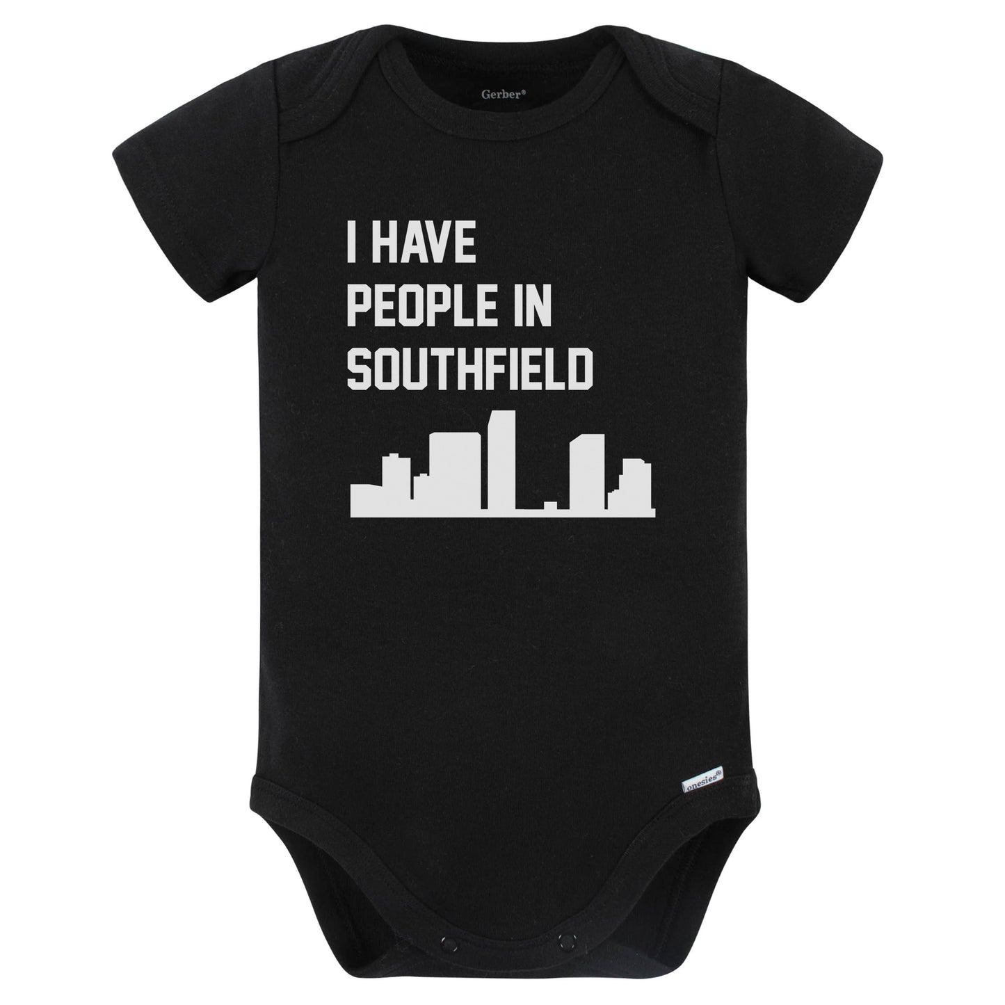 I Have People In Southfield Michigan Skyline Baby Bodysuit (Black)