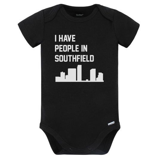I Have People In Southfield Michigan Skyline Baby Bodysuit (Black)