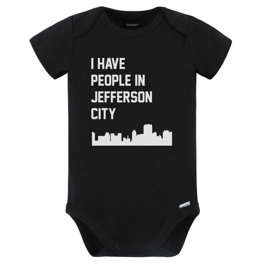 I Have People In Jefferson City Missouri Skyline Baby Bodysuit (Black)