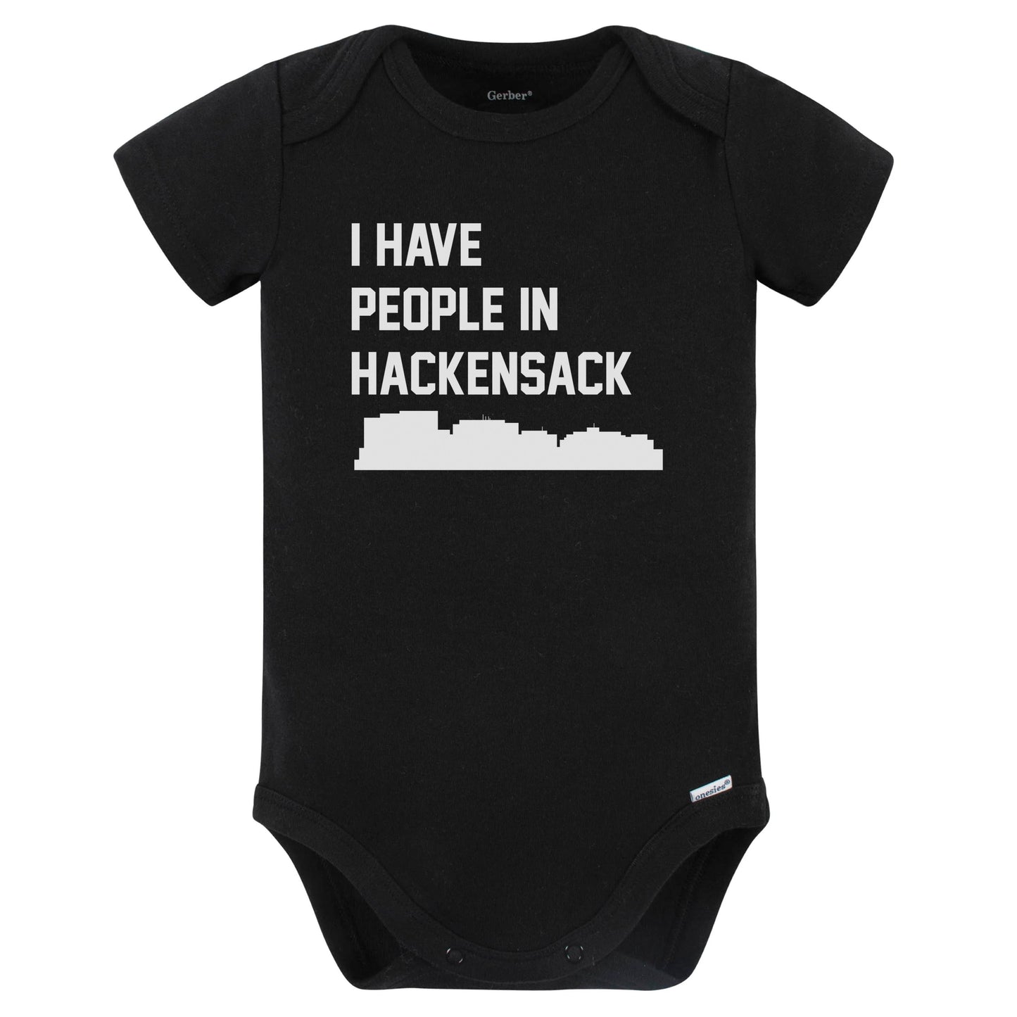 I Have People In Hackensack New Jersey Skyline Baby Bodysuit (Black)