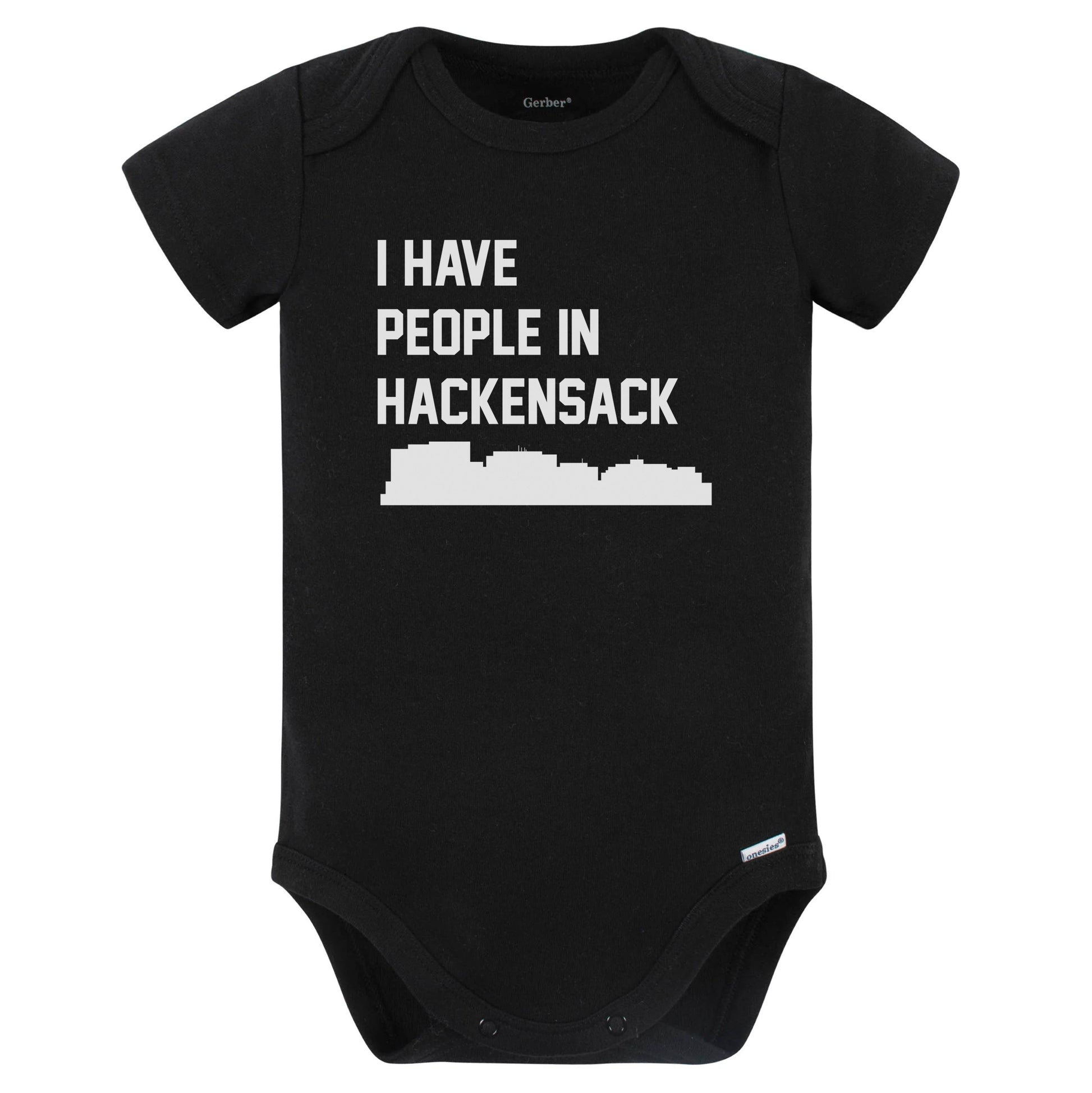 I Have People In Hackensack New Jersey Skyline Baby Bodysuit (Black)