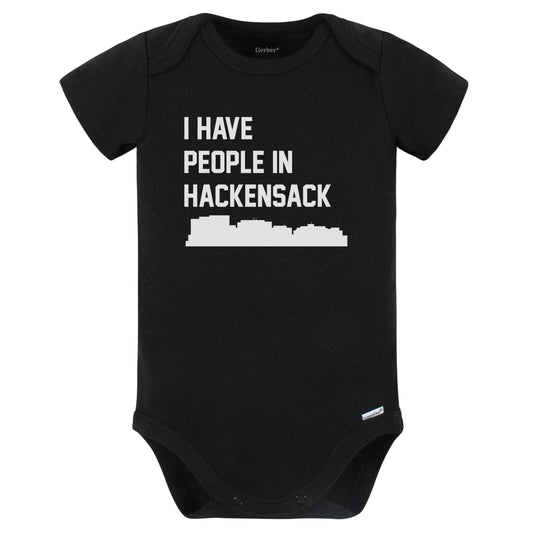 I Have People In Hackensack New Jersey Skyline Baby Bodysuit (Black)