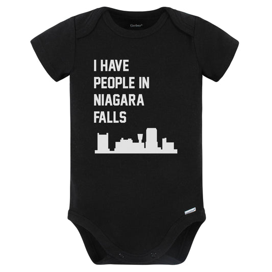 I Have People In Niagara Falls New York Skyline Baby Bodysuit (Black)