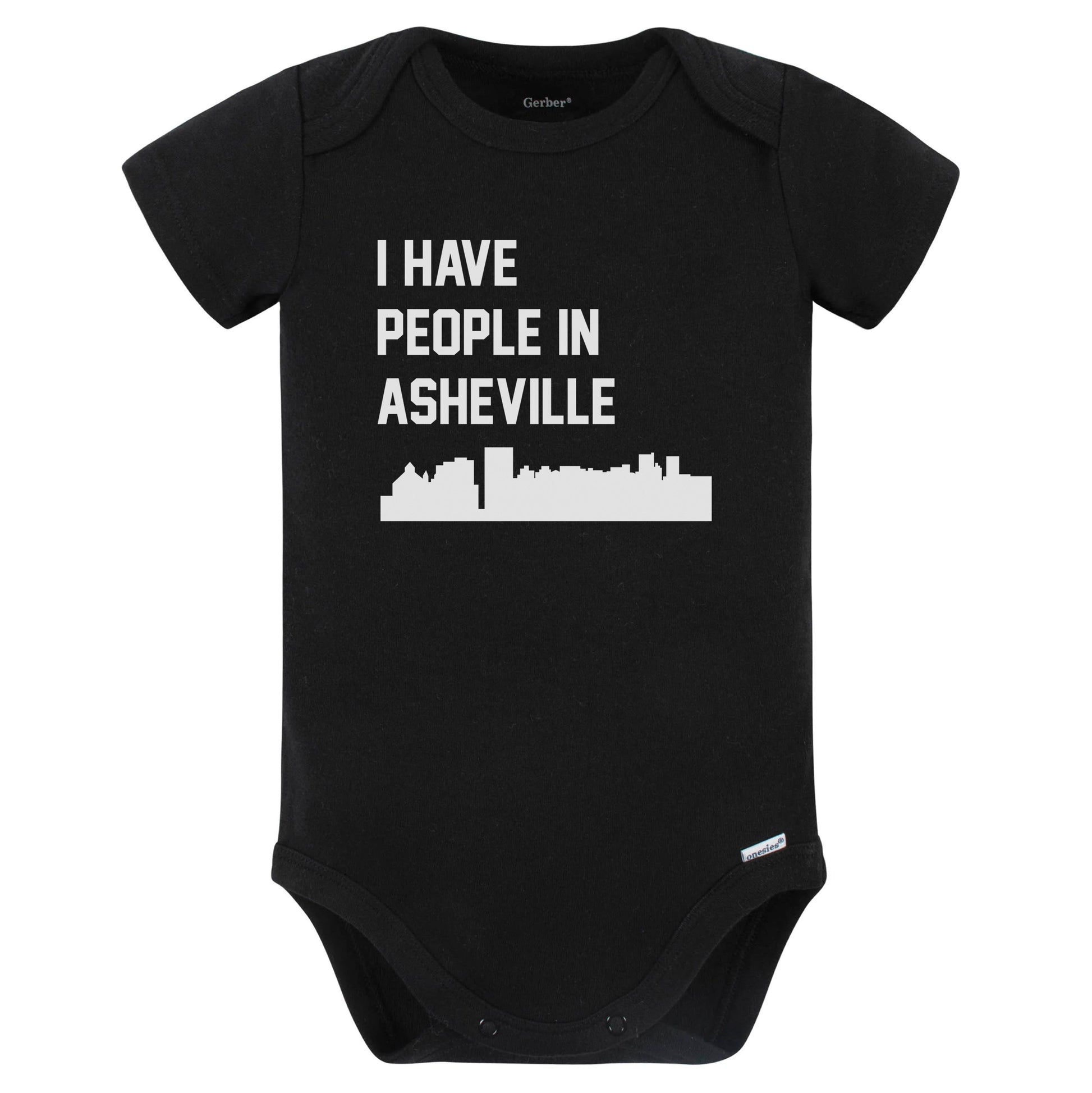 I Have People In Asheville North Carolina Skyline Baby Bodysuit (Black)