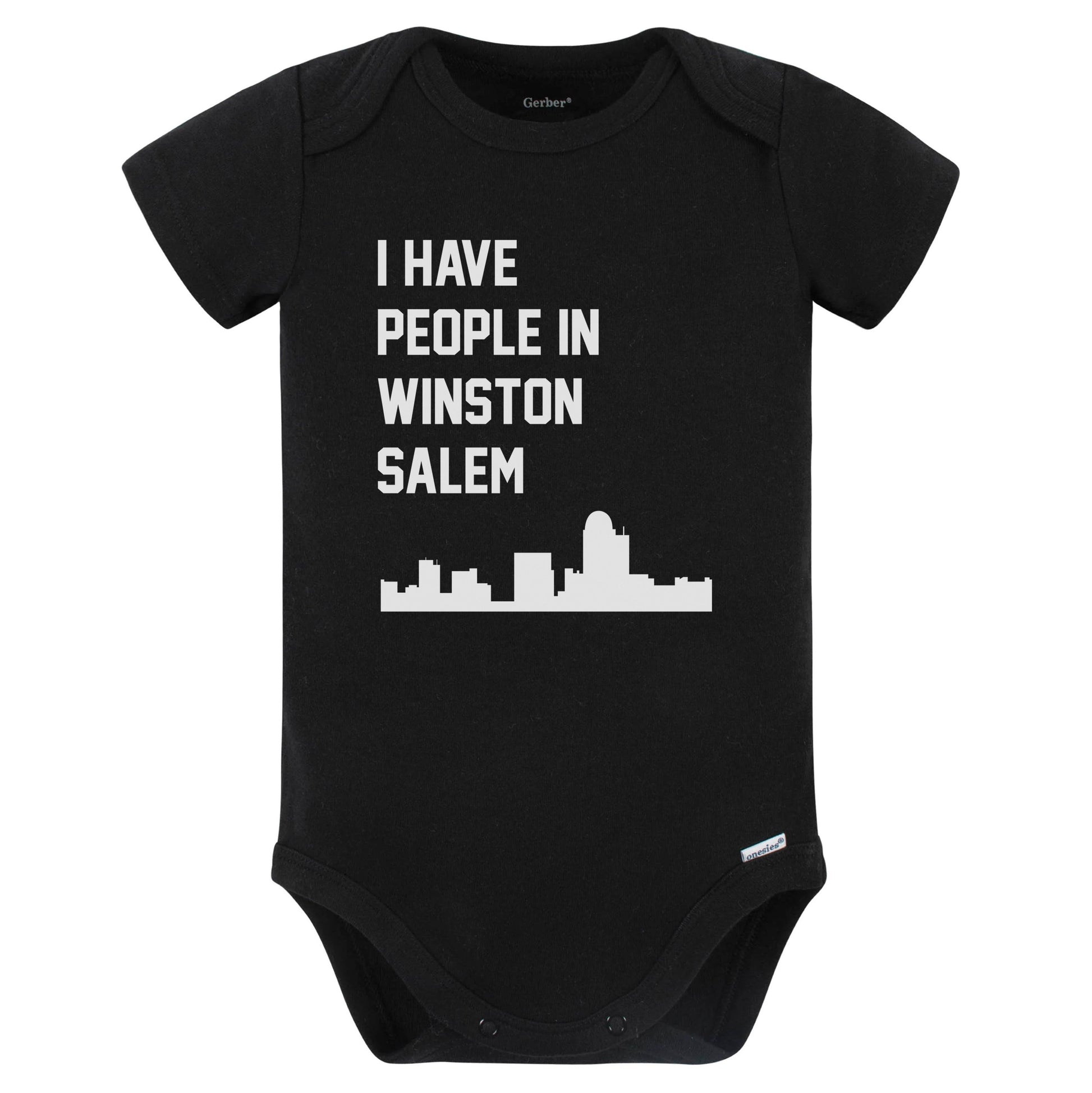 I Have People In Winston-Salem North Carolina Skyline Baby Bodysuit (Black)
