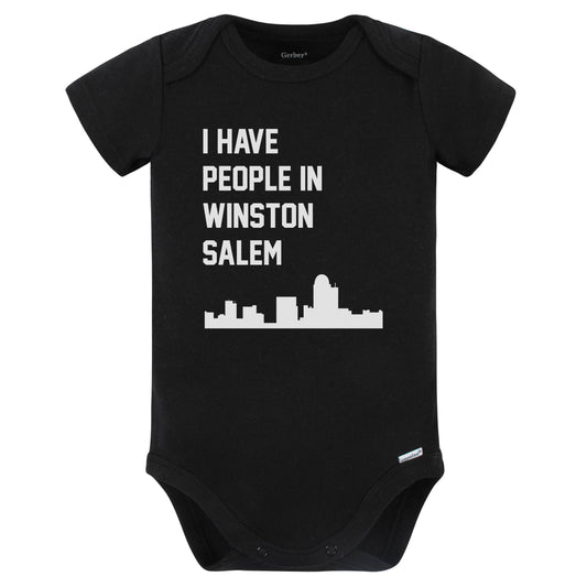 I Have People In Winston-Salem North Carolina Skyline Baby Bodysuit (Black)