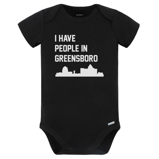 I Have People In Greensboro North Carolina Skyline Baby Bodysuit (Black)