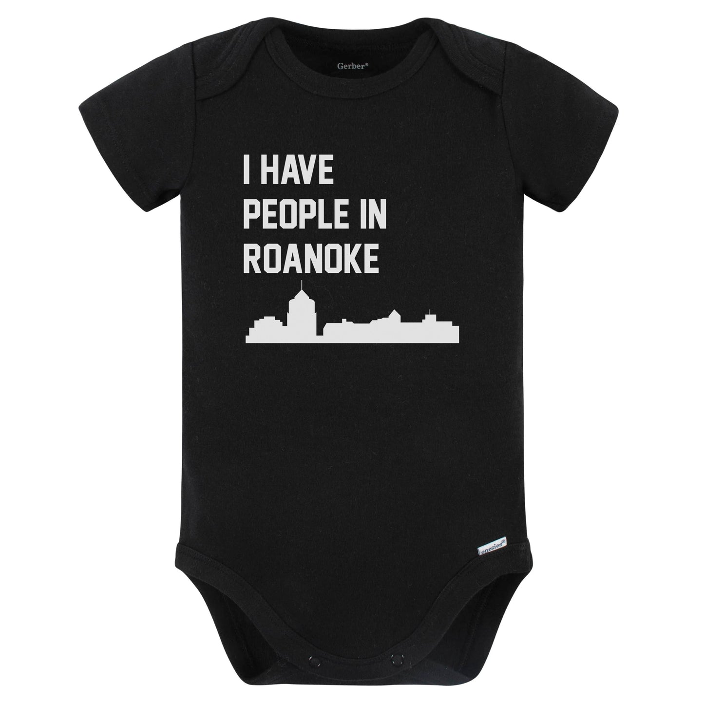I Have People In Roanoke Virginia Skyline Baby Bodysuit (Black)