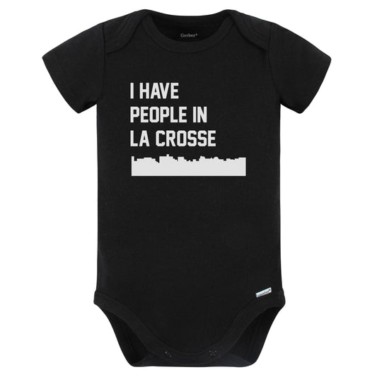 I Have People In La Crosse Wisconsin Skyline Baby Bodysuit (Black)