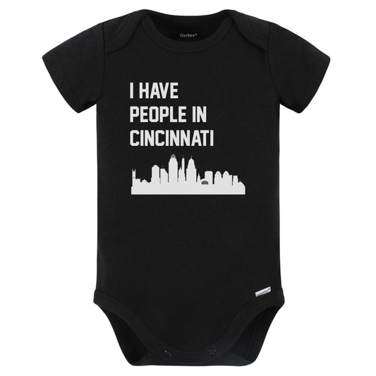 I Have People In Cincinnati Ohio Skyline Baby Bodysuit (Black)