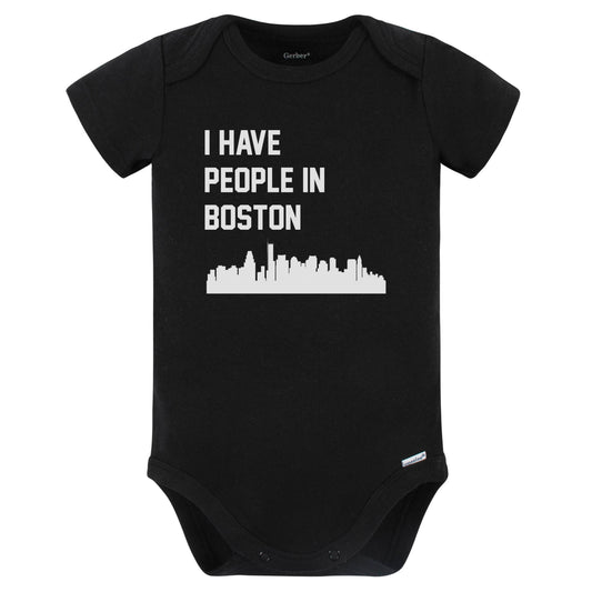 I Have People In Boston Massachusetts Skyline Baby Bodysuit (Black)