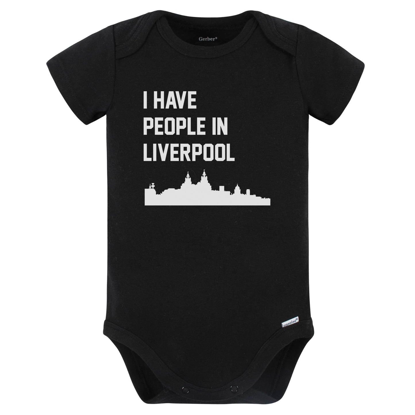 I Have People In Liverpool England Skyline Baby Bodysuit (Black)