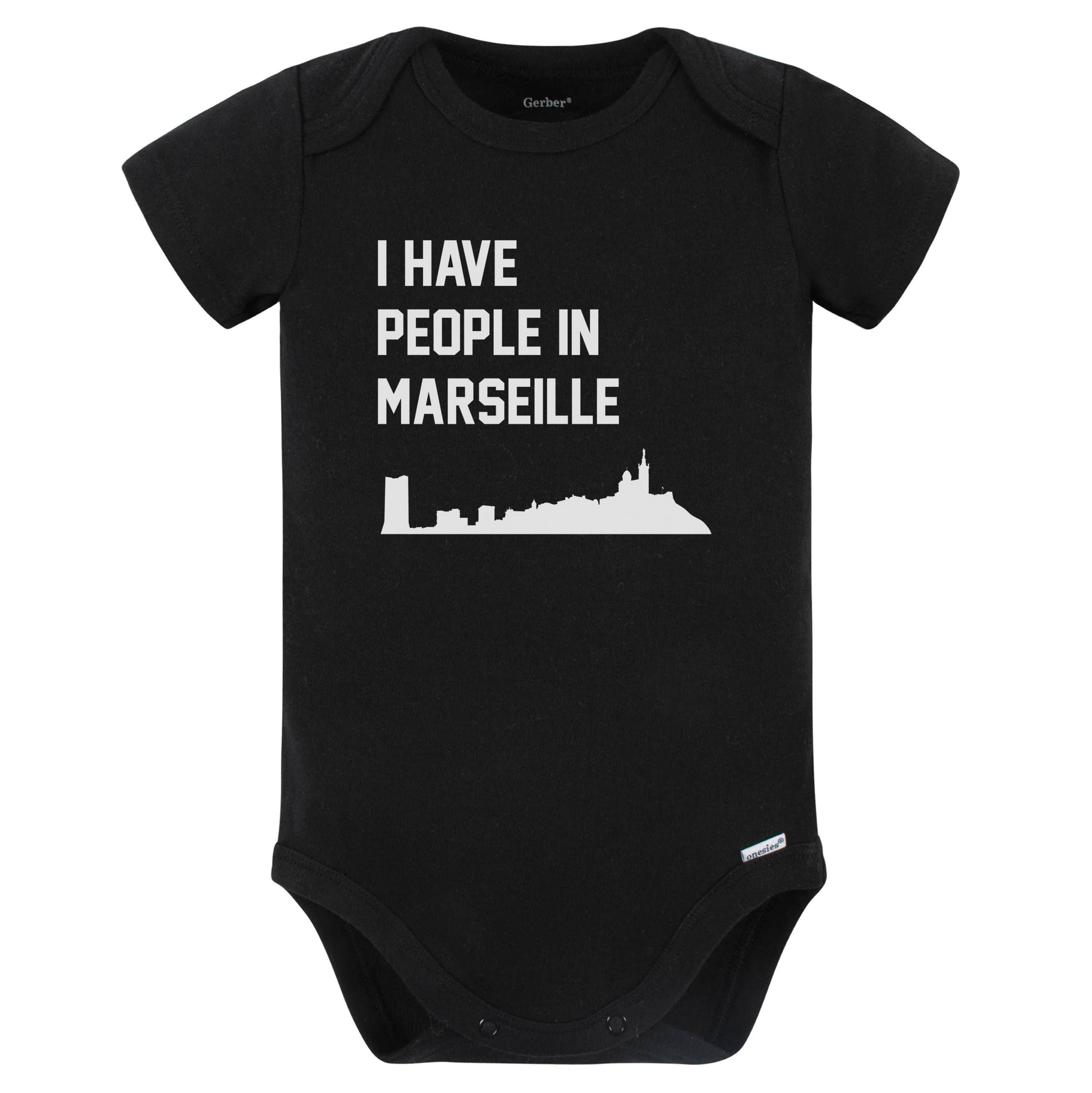 I Have People In Marseille France Skyline Baby Bodysuit (Black)