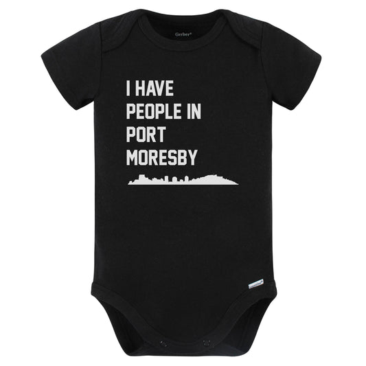 I Have People In Port Moresby Papua New Guinea Skyline Baby Bodysuit (Black)