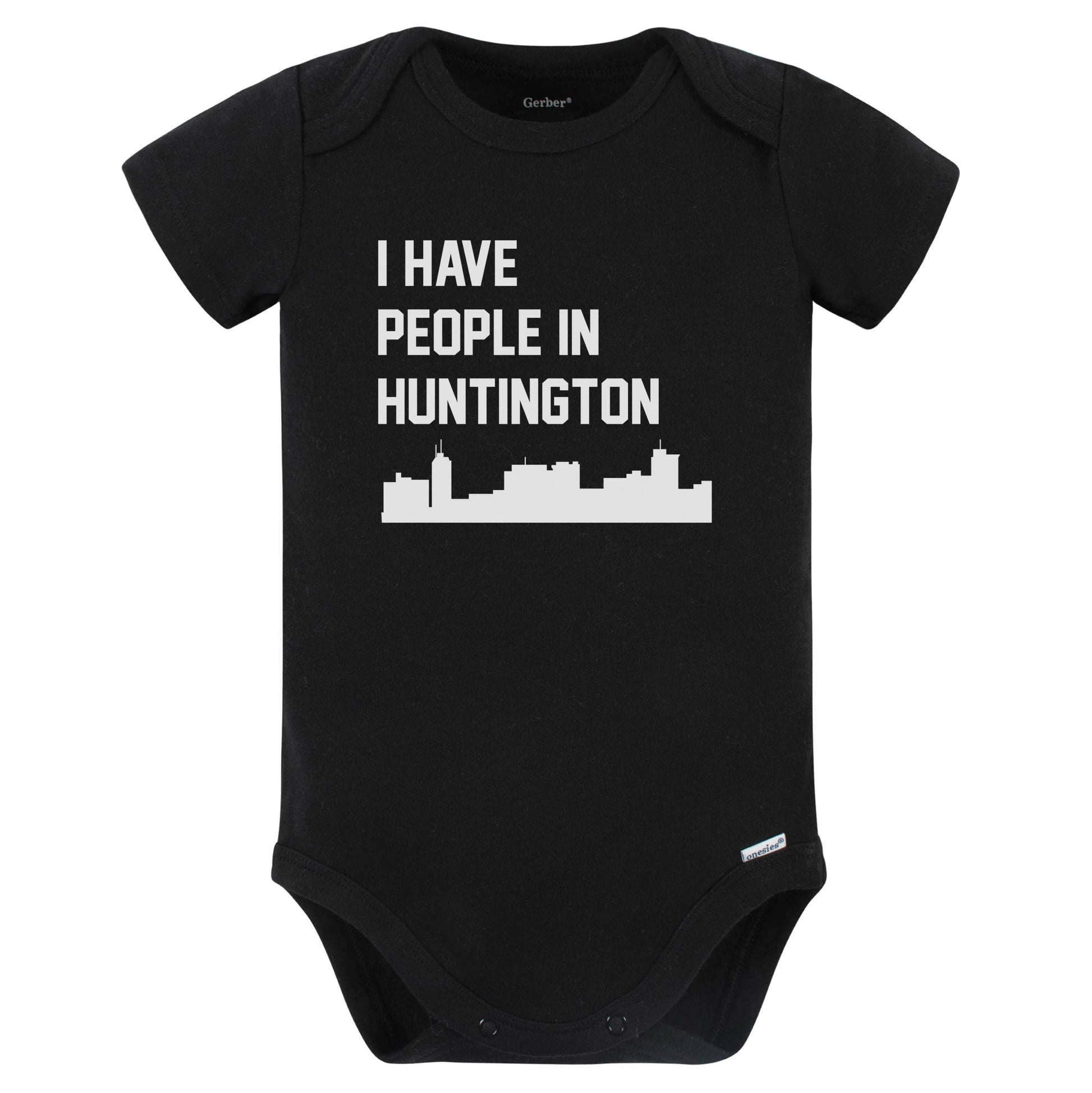 I Have People In Huntington West Virginia Skyline Baby Bodysuit (Black)