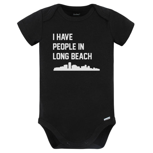 I Have People In Long Beach California Skyline Baby Bodysuit (Black)