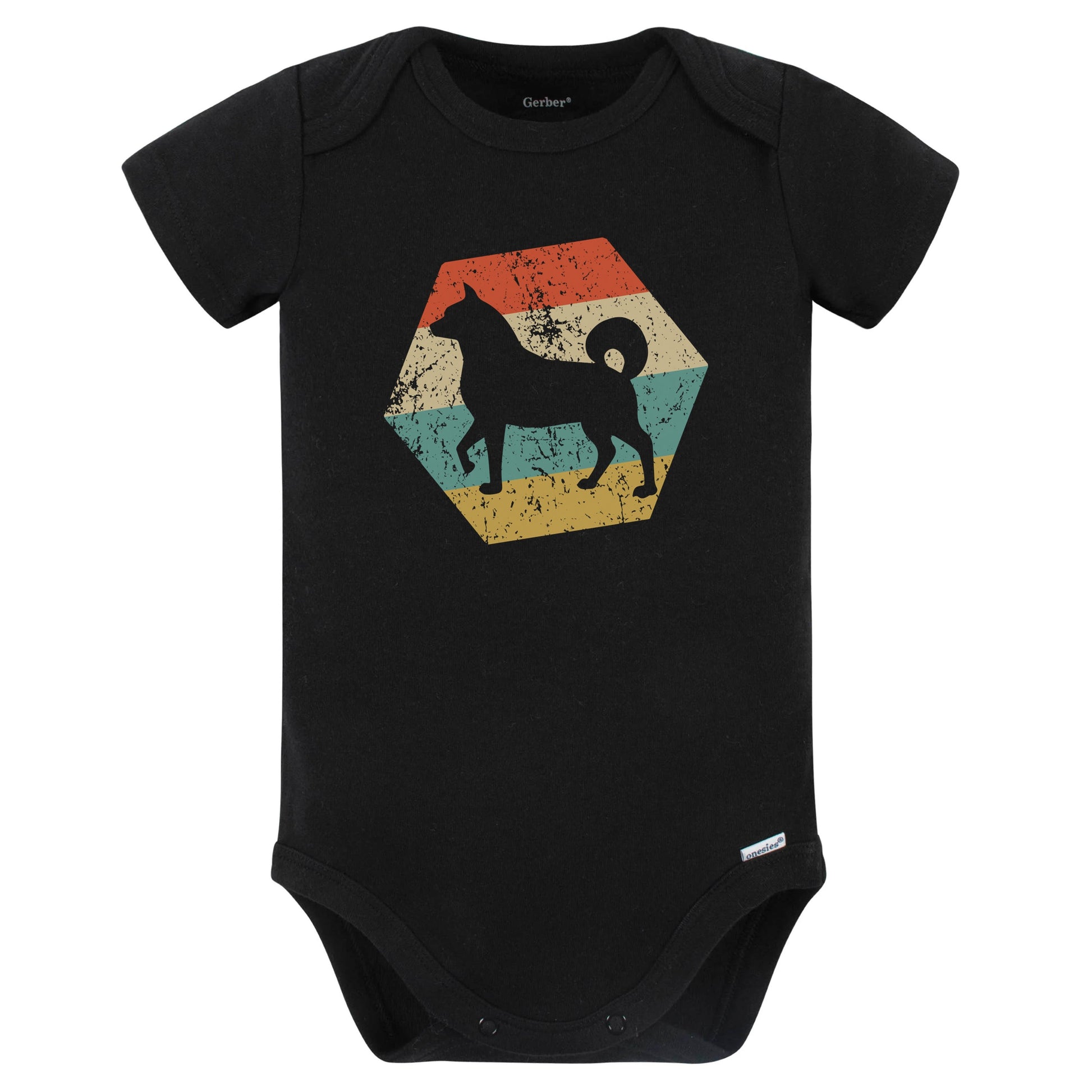 Akita Inu Dog Breed Retro Distressed Hexagon Baby Bodysuit (Black)