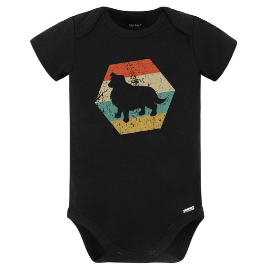 Australian Shepherd Dog Breed Retro Distressed Hexagon Baby Bodysuit (Black)
