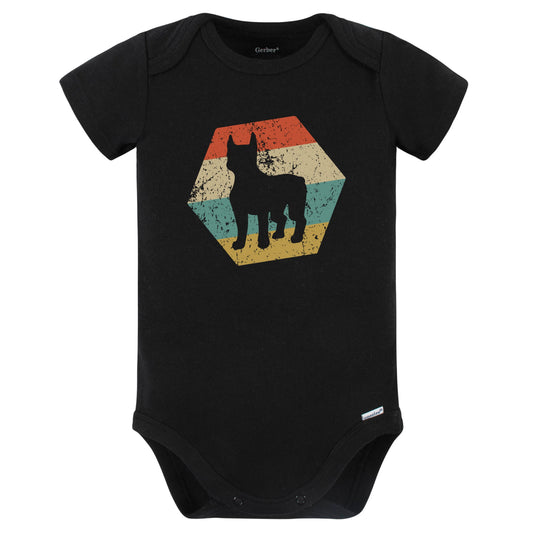 Boston Terrier Dog Breed Retro Distressed Hexagon Baby Bodysuit (Black)