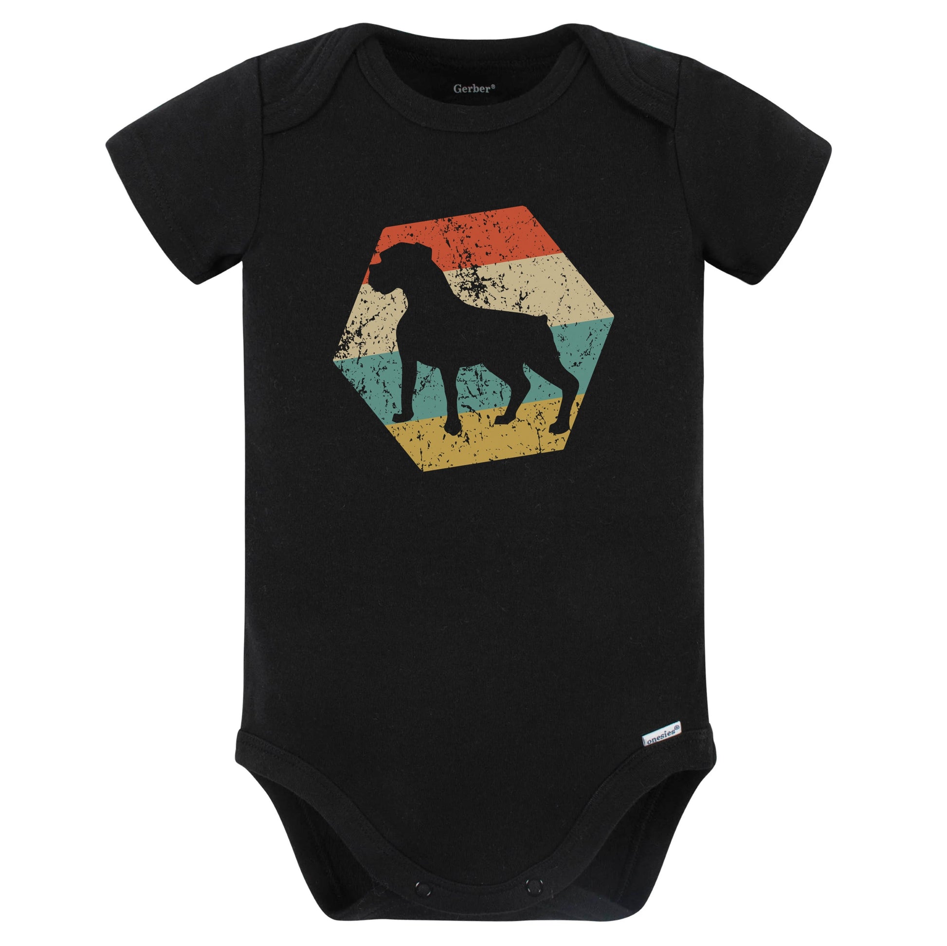 Boxer Dog Breed Retro Distressed Hexagon Baby Bodysuit (Black)