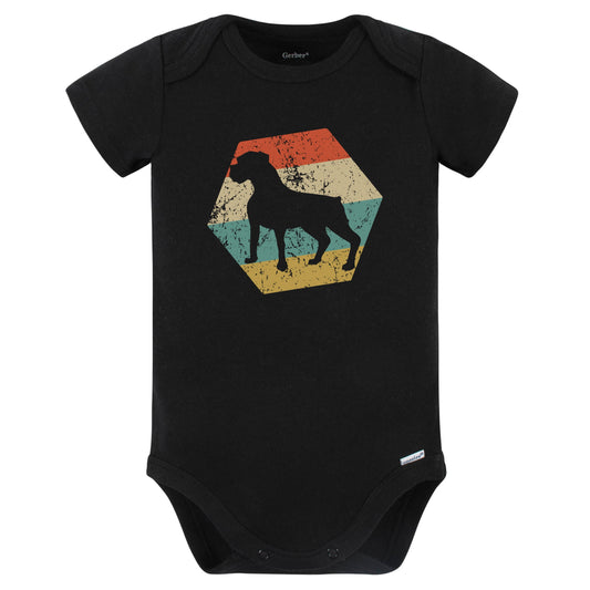 Boxer Dog Breed Retro Distressed Hexagon Baby Bodysuit (Black)