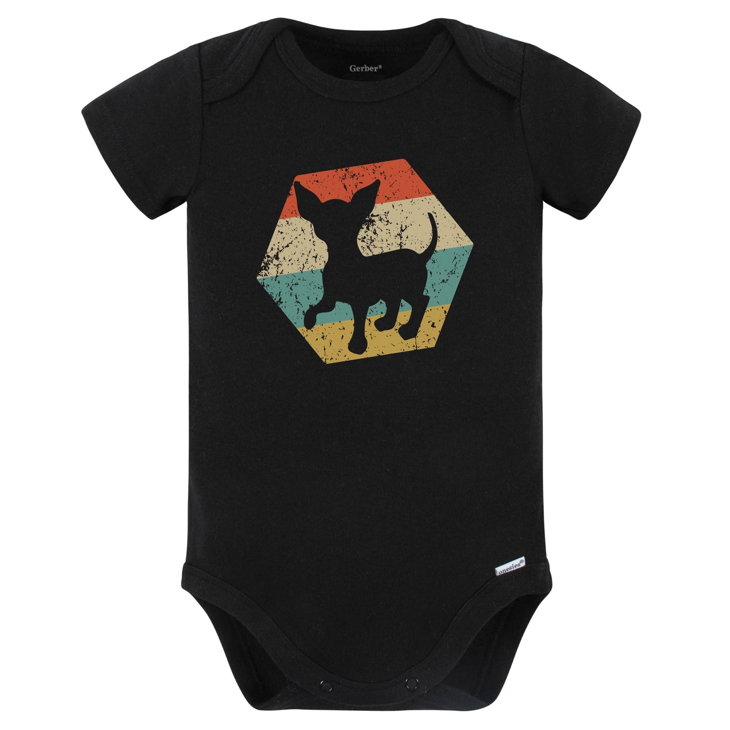 Chihuahua Dog Breed Retro Distressed Hexagon Baby Bodysuit (Black)