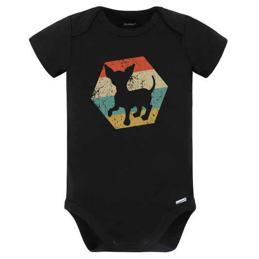 Chihuahua Dog Breed Retro Distressed Hexagon Baby Bodysuit (Black)