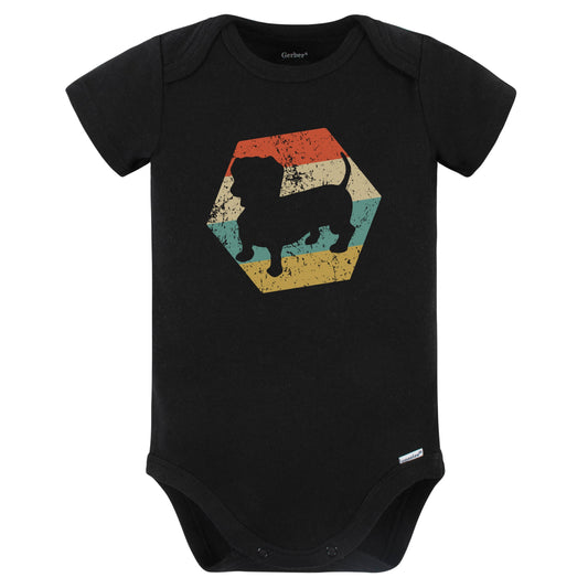 Dachshund Dog Breed Retro Distressed Hexagon Baby Bodysuit (Black)