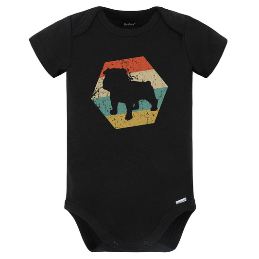 English Bulldog Dog Breed Retro Distressed Hexagon Baby Bodysuit (Black)