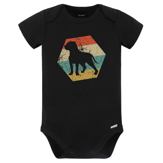 English Mastiff Dog Breed Retro Distressed Hexagon Baby Bodysuit (Black)