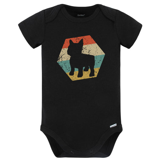 French Bulldog Dog Breed Retro Distressed Hexagon Baby Bodysuit (Black)
