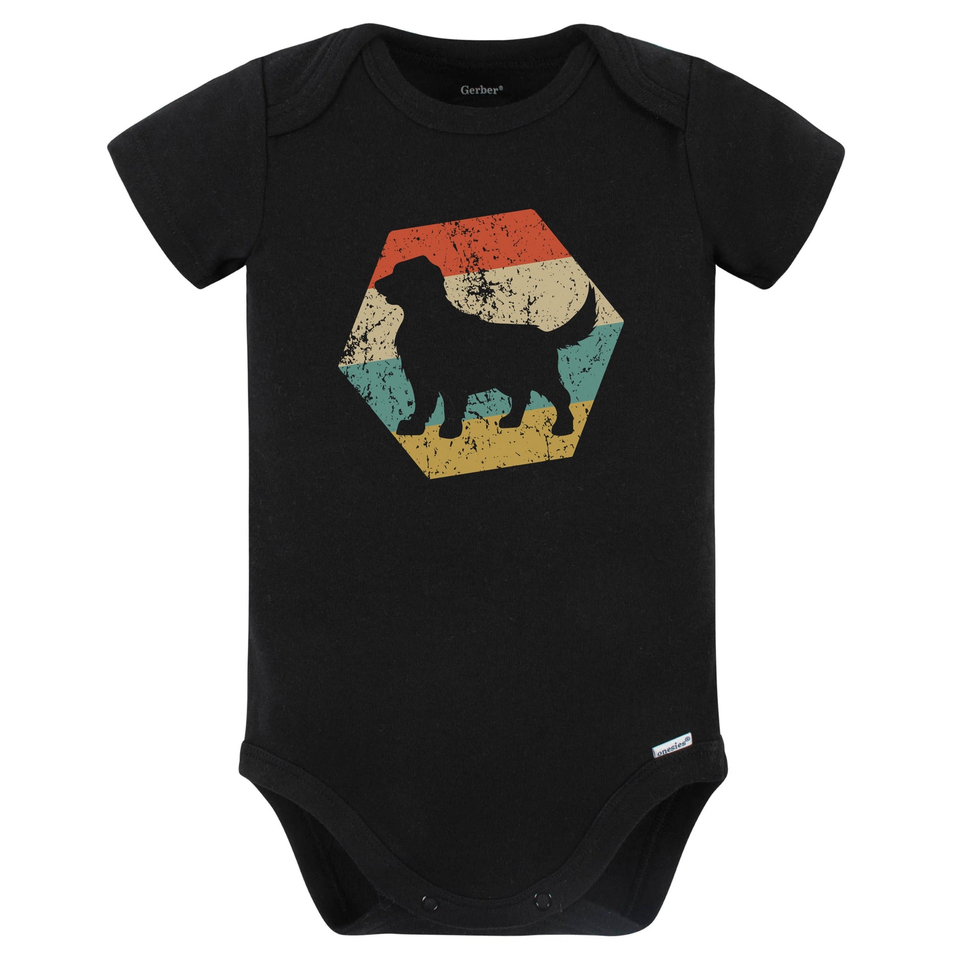 Golden Retriever Dog Breed Retro Distressed Hexagon Baby Bodysuit (Black)