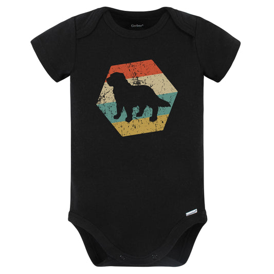 Newfoundland Dog Breed Retro Distressed Hexagon Baby Bodysuit (Black)