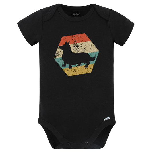 Pembroke Welsh Corgi Dog Breed Retro Distressed Hexagon Baby Bodysuit (Black)