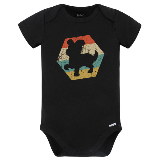 Yorkshire Terrier Dog Breed Retro Distressed Hexagon Baby Bodysuit (Black)