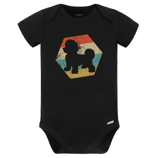Bichon Frise Dog Breed Retro Distressed Hexagon Baby Bodysuit (Black)