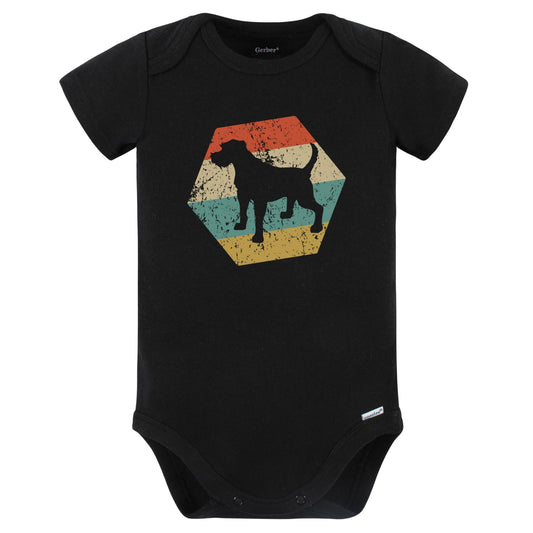 Border Terrier Dog Breed Retro Distressed Hexagon Baby Bodysuit (Black)