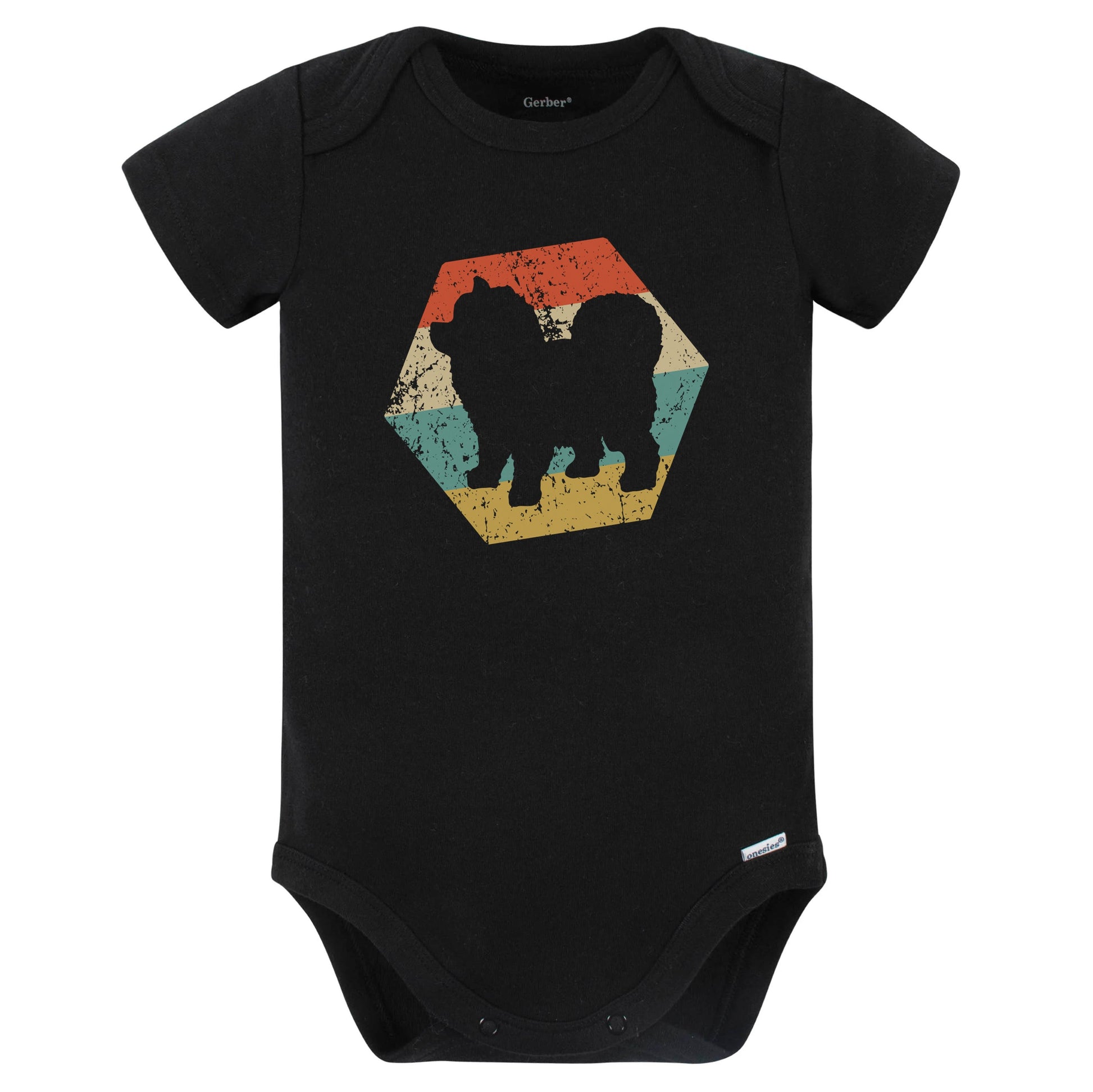 Chow Chow Dog Breed Retro Distressed Hexagon Baby Bodysuit (Black)