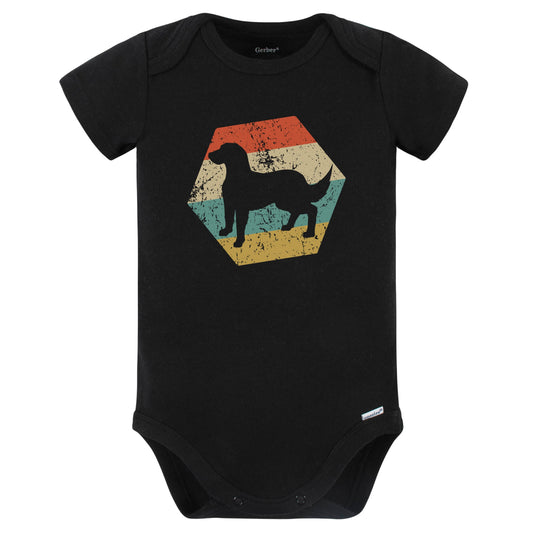 Flattie Dog Breed Retro Distressed Hexagon Baby Bodysuit (Black)
